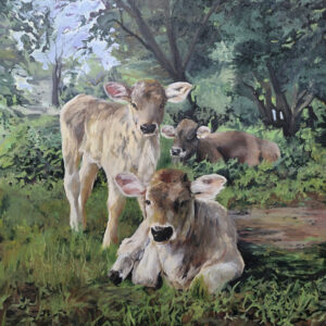 Original Oil Painting on wood - The Braunvieh's of Hennopsrivier