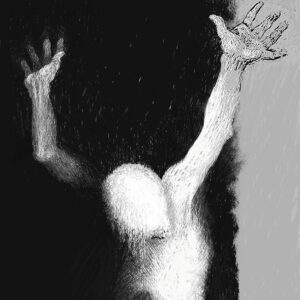 In His agony...
